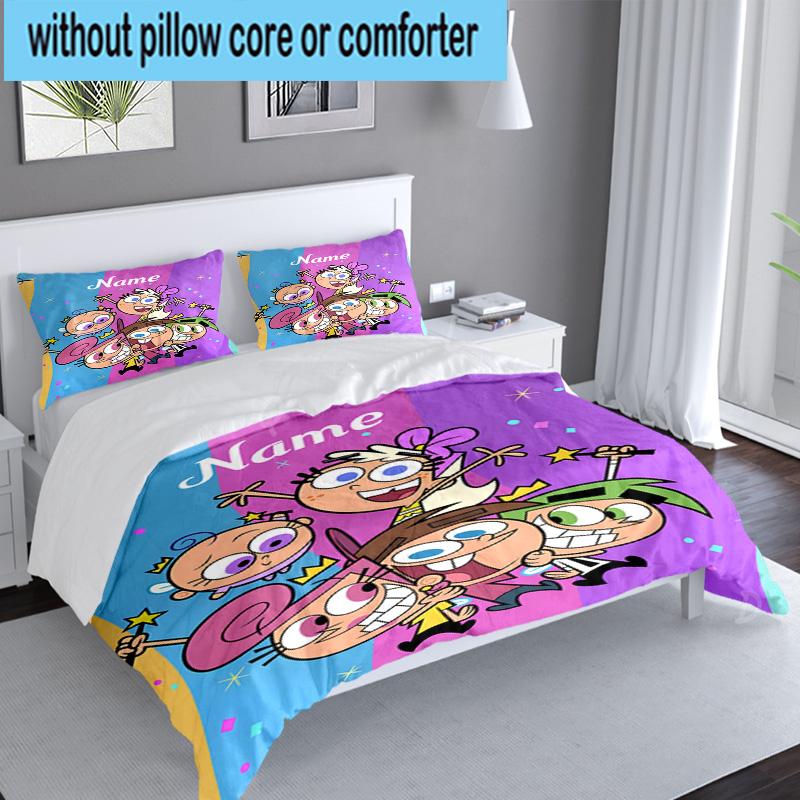 Custom Name 3PCS Friendship Adventure OddParents Bedding Set Including 1pc Duvet Cover And 2pcs Pillowcases for Bedroom, Dormitory Gift Home Decor