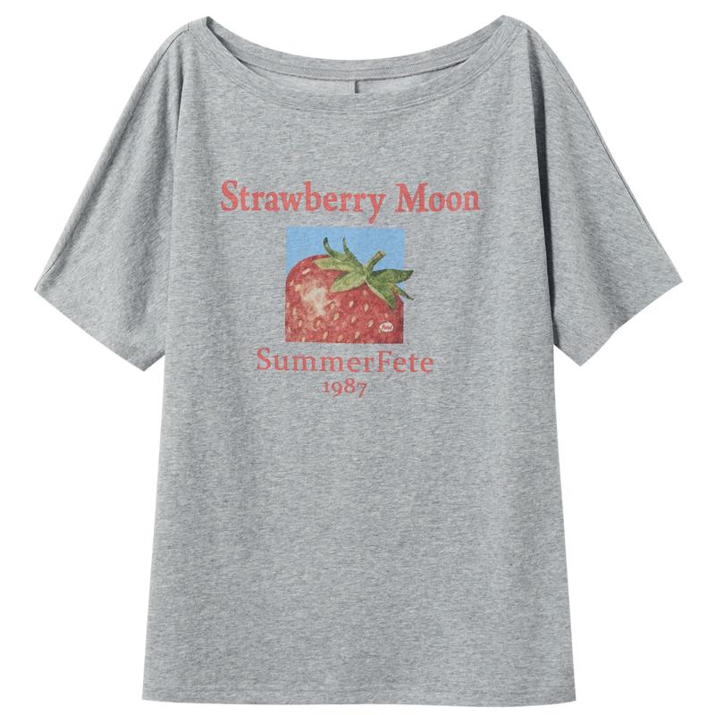 Sancai Strawberry Letter Print Loose T-shirt XL