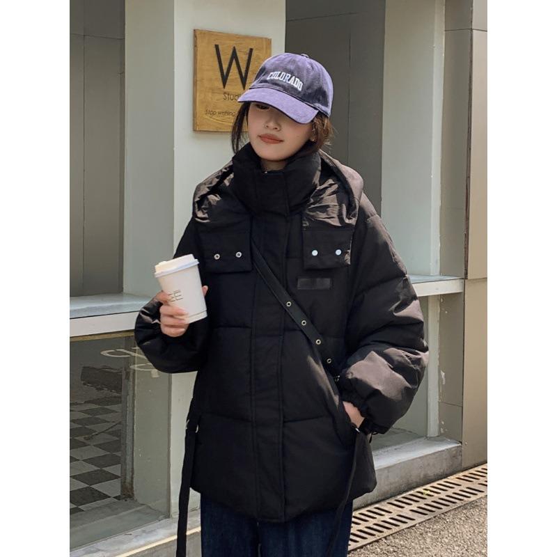 Padded clothes women's winter new short cotton clothes thickened hat removable fluffy bread clothes