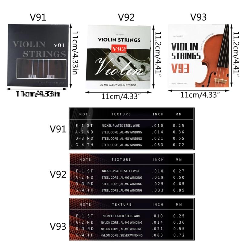 4 String Violin String Sets, Medium Scale Medium Tension Steel Core Warm Tone Economical and Durable for Student Strings