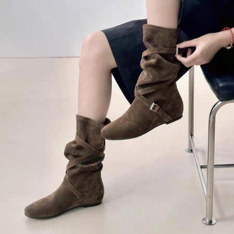 New Retro Western Cowboy Boots Martin Boots Women's Shoes Autumn and Winter Single Boots Two Wear Small Short Boots Autumn New