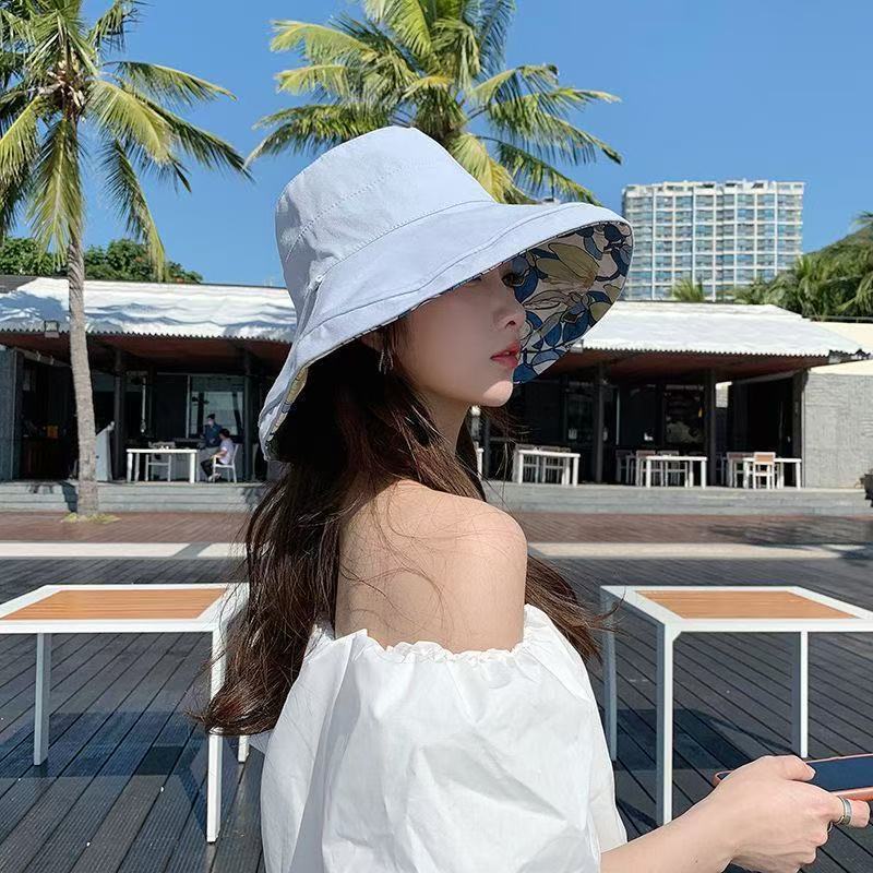 New Bucket Hat Women's Summer Double-sided Large Brim Sunshade Sun Protection Hat Face Protection UV Sun Hat