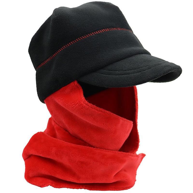 Scarf and hat integrated two-piece set, autumn and winter cold-proof outdoor warm ear protection hat, shawl one-piece hat, fleece cap