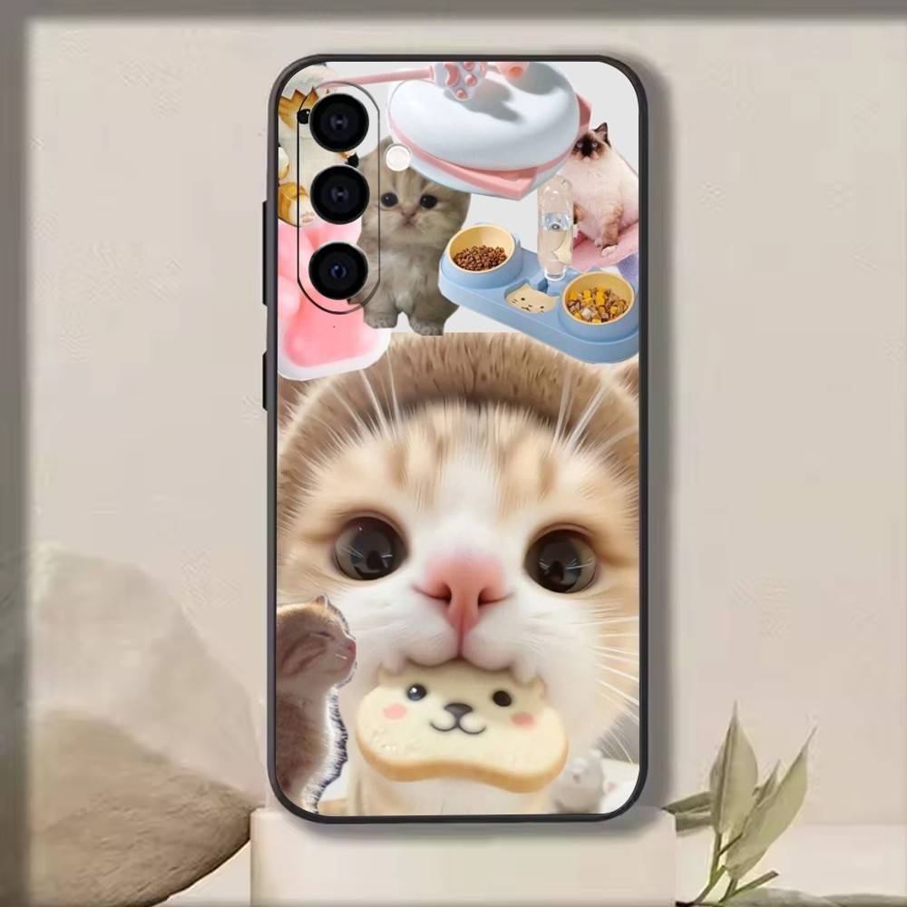Funny Cute Cat Phone Case For Samsung Galaxy A73,A72,A71,A70,A53,A52,A51,Soft Silicone Black Cover