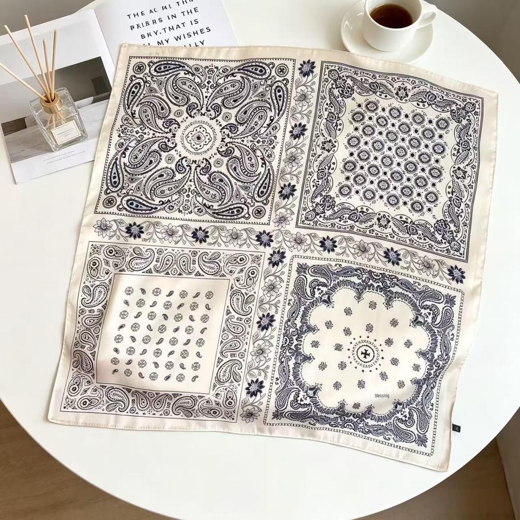70cm×70cm Retro Paisley Imitation Silk Square Scarf - Versatile Decorative Neck Scarf Shawl