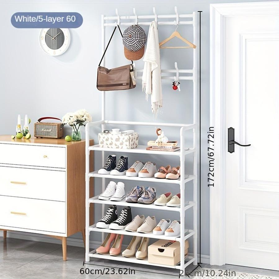 3-In-1 Design for Coat Rack with Shoe Storage White Freestanding Coat Rack with 8 Hooks for Hallway Entryway 60CM/23.6 In