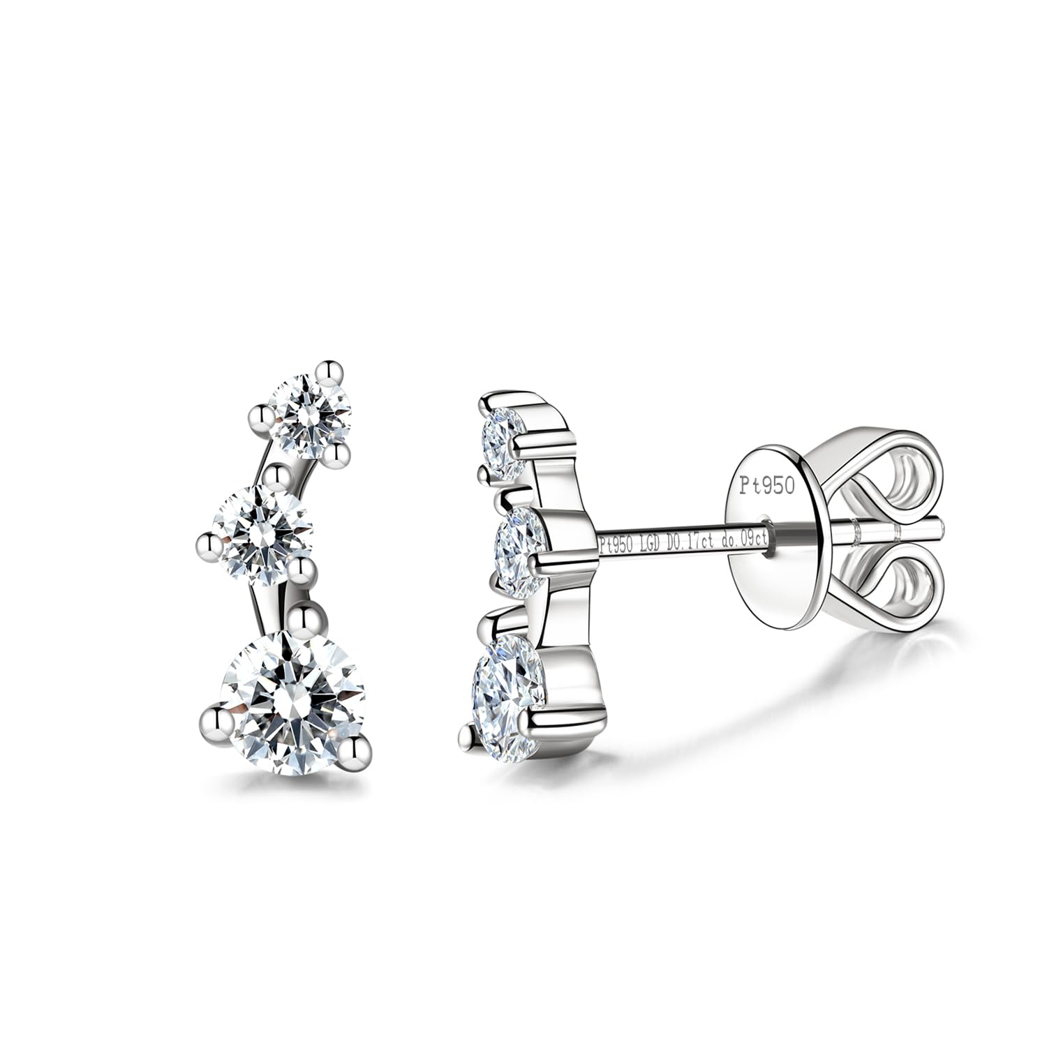 

FANCIME Platinum Diamond Earrings for Single Diamonds PT950 Prong Setting with Silver Perfect for and Gift Wrapping Women, Ear, 0.255ct Lab-Grown (3