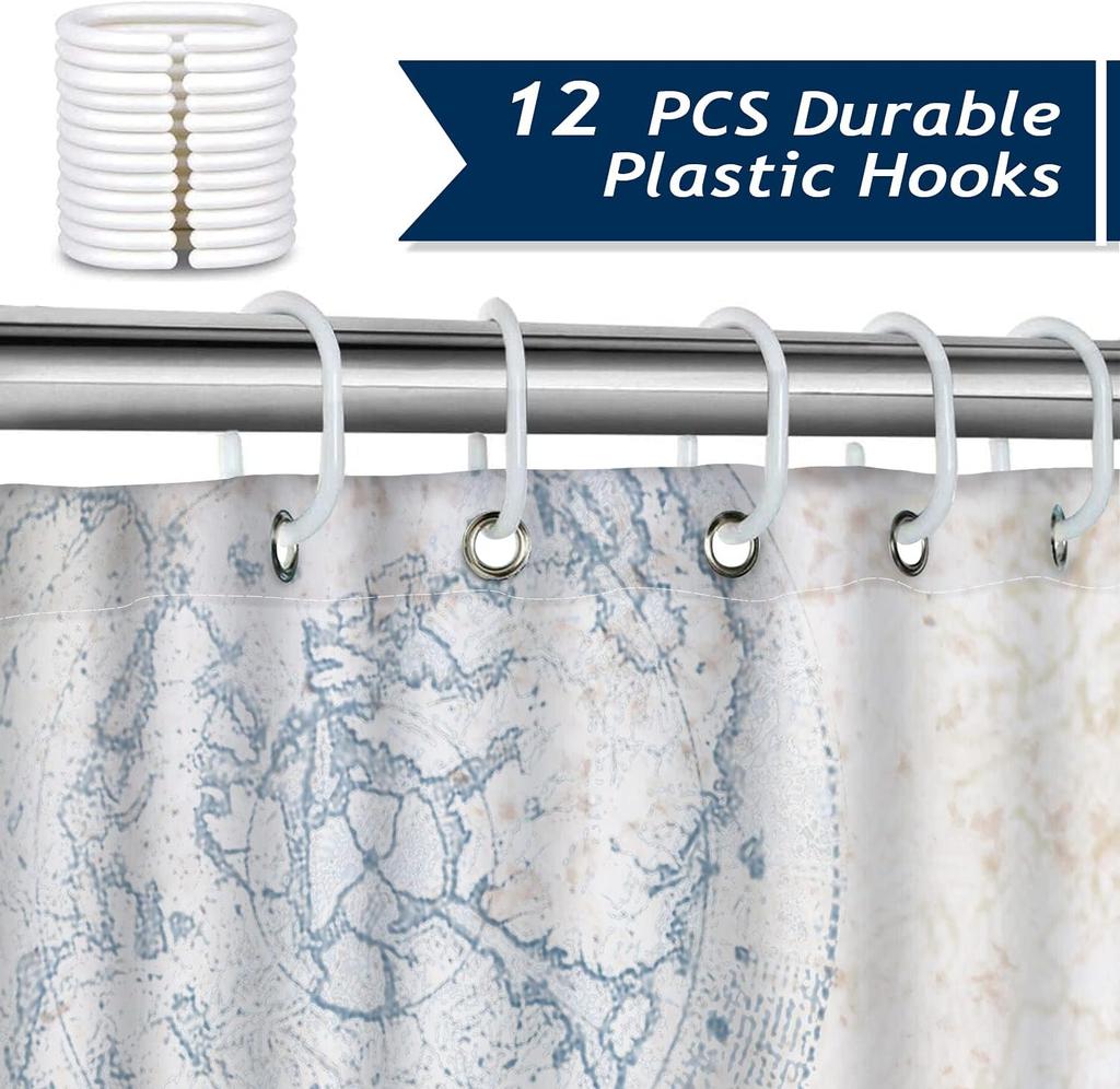 Nautical Shower Curtain, Coastal Lighthouse Compass Anchor Sailboat Bathroom Decorpolyester Fabric Waterproof Bathroom Curtain
