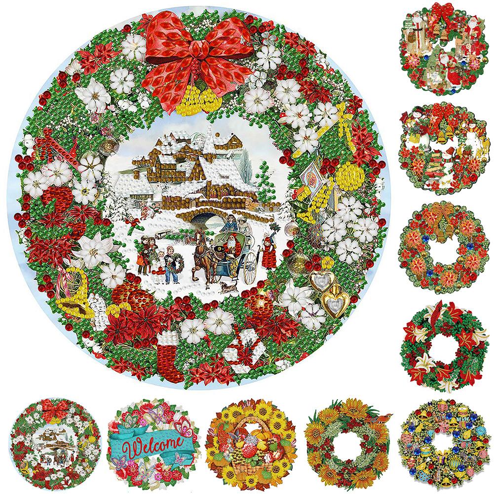 30*30cm 5D DIY Partial Special Shaped Drill Diamond Painting Wreath Kit Decoration  Drill Diamond Embroidery Crafts Wall Decor