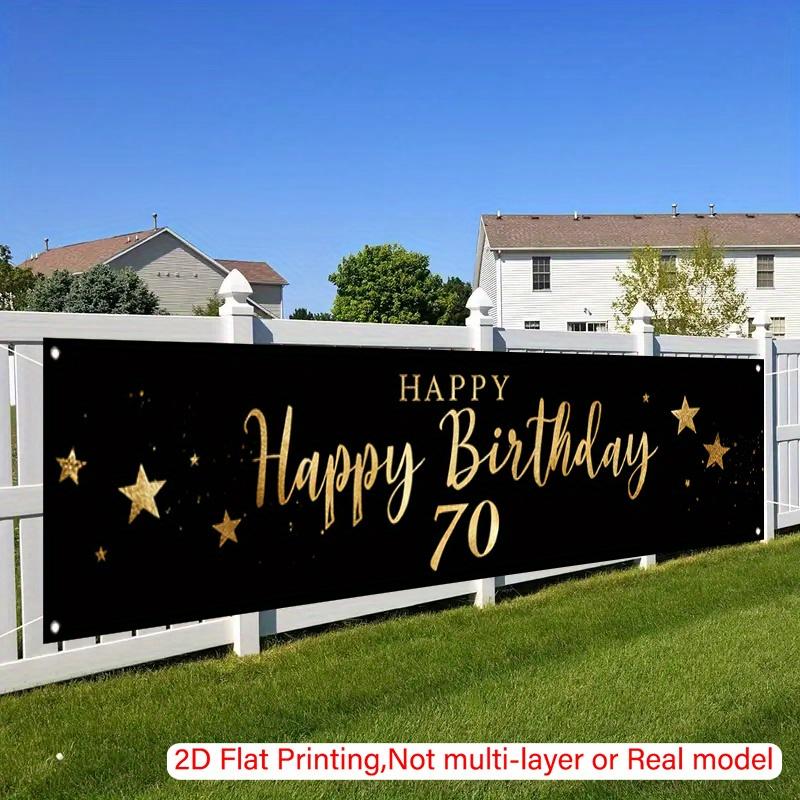 70th Birthday Yard Banner, Black & Golden Balloons Design, Polyester Outdoor Garden Front Door Decoration