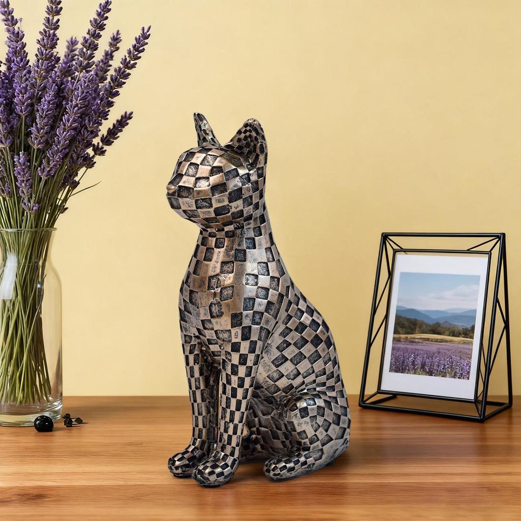Modern Minimalist Mosaic Cat Figurine for Home or Office Decor