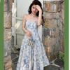 Französisch Blau Geblümtes Träger-Maxikleid - Elegante Sommer-Strandmode