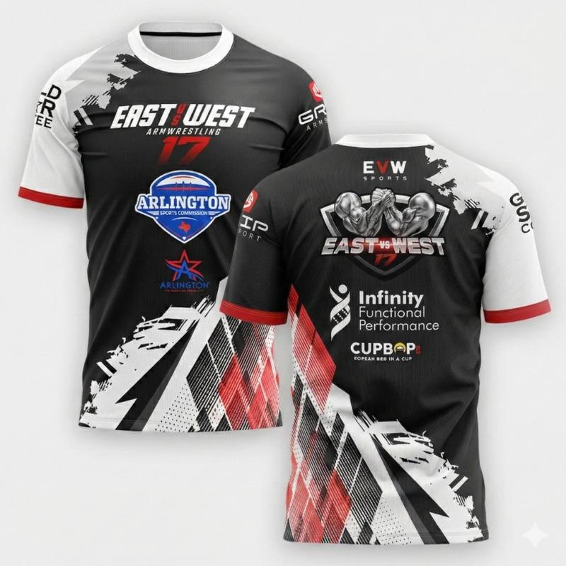 The East Vs West Series 16 To 21 Armwrestling T-Shirt Atlantic City Sports Jersey Men's Breathable Quick Dry Fitness Gym Tee Top