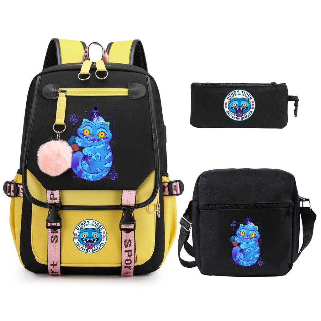 Animation Cartoon Peripheral Primary And Secondary School Students Schoolbag Multi-Functional Large-Capacity Leisure Backpack Three-Piece Set