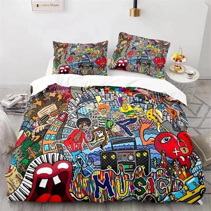 Graffiti Hip Hop Moderne Straatkunst Beddengoed Set Jongens Meisjes Eenpersoons Queensize Dekbedovertrek Kussensloop Bed Jongens Volwassene EU Double(200x200cm)