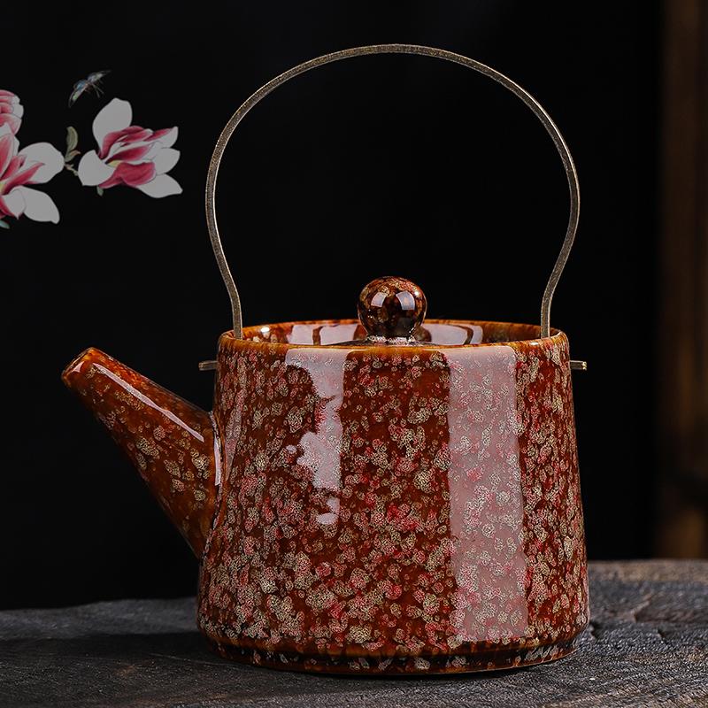 Retro Japanese Style Tea Pot with Side Handle, Lifting Beam, Anti Scalding Ceramic Tea Pot, Household Kung Fu Tea Set