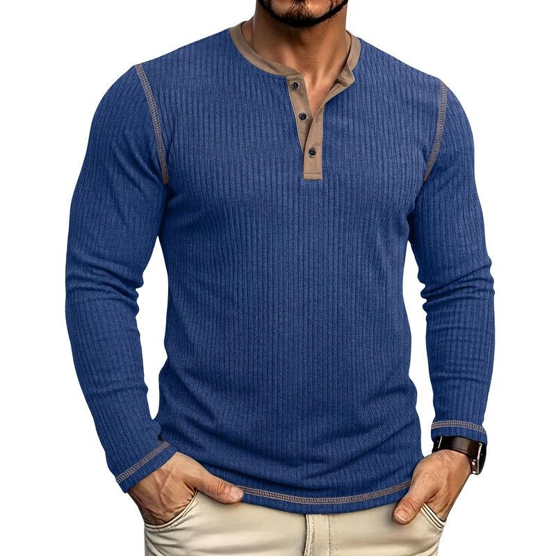 Mens Long Sleeve Henley Shirt Casual Autumn Winter Top