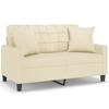 2 Seater Sofa with Decorative Cushions Cream 120 cm Artificial Leather