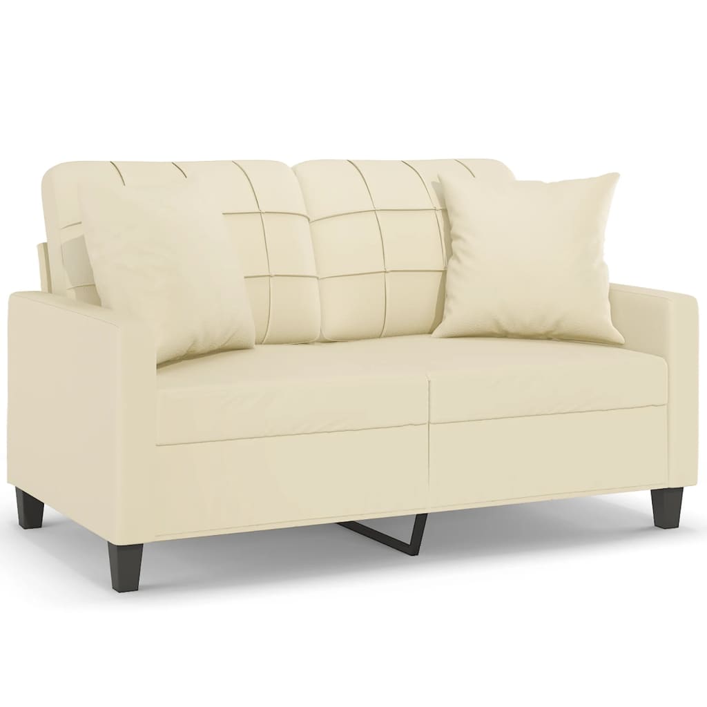 2 Seater Sofa with Decorative Cushions Cream 120 cm Artificial Leather