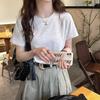 Women's Casual Minimalist Korean White Cotton Short-Sleeve Round Neck T-Shirt