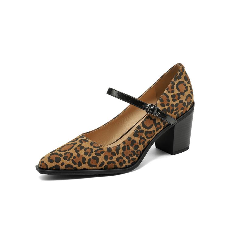 

Мода 2025 Новая весна/лето Леопардовый принт Овечья замша Женская обувь Острый носок Высокий каблук Женские туфли-лодочки Обувь для женщин Туфли Мэри Джейн 41
