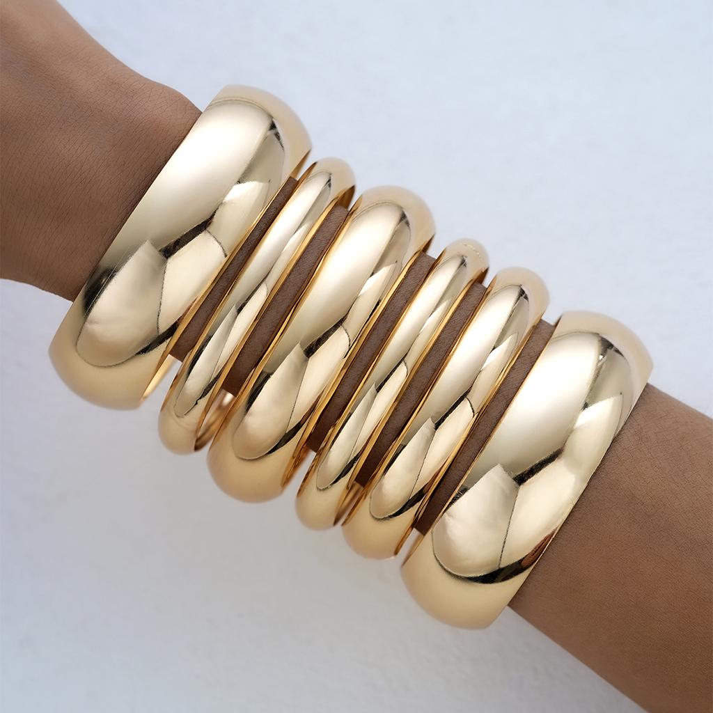 6 Pcs Punk Glossy Metal Round Chunky Bangles for Women Fashion Hip Hop Gold Color Geometric Bracelet Set Grunge Jewelry Men 2026