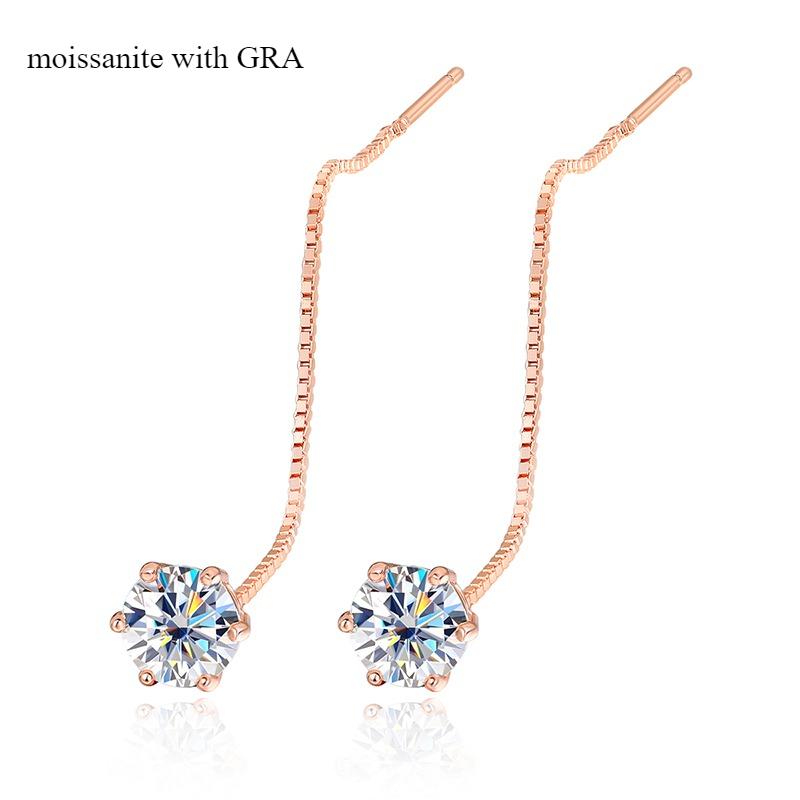 Smyoue 5/6.5mm Tassel Moissanite Drop Earrings Lab Diamond Sparkling Women Wedding Jewelry Pure 925 Silver Plated 18K Earring