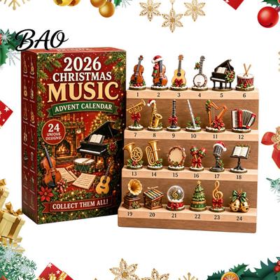 Calendar Advent Crăciun Muzical 2026, 24 Mini Instrumente Muzicale Cadou pentru Iubiți Ornamente Calendar Numărătoare Inversă, Decor de Birou de Sărbători pentru Muzicieni