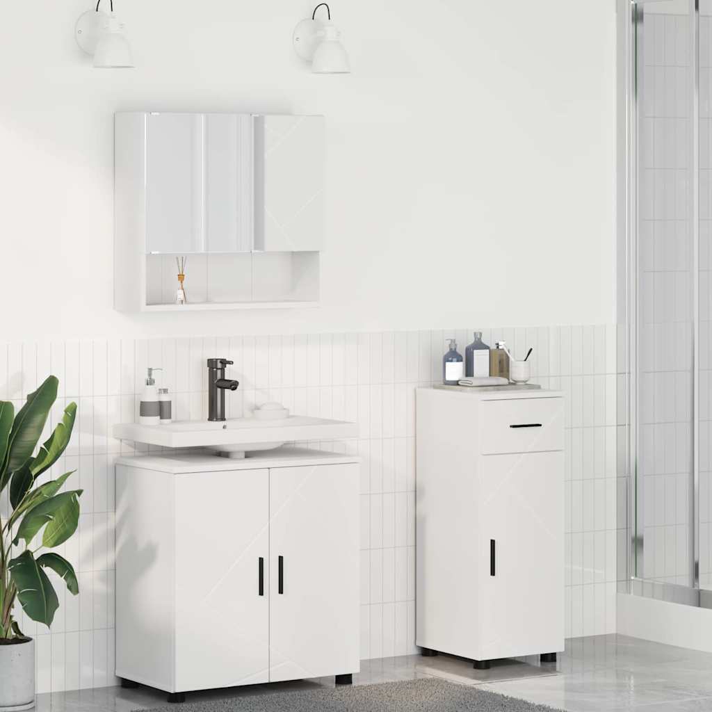 Bathroom Furniture Set with Door 3 Pcs White Wood Based Material & Metal