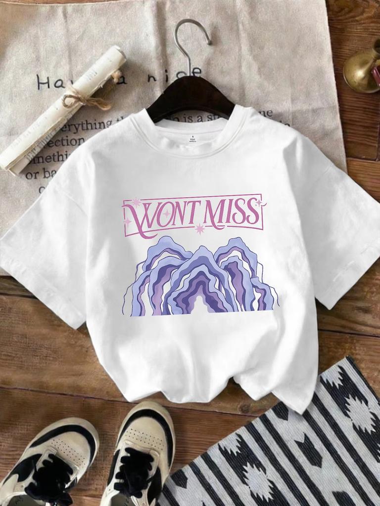 Unisex Y2k Retro Purple Gradient Mountain Graphic T Shirt Wont Miss Letter Print Tee Unisex Casual Streetwear Summer Tops