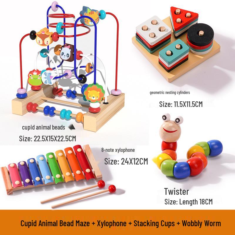 Multi-functional Animal Bead Maze: Wooden Three-Track Toy for Infant Hand-Eye Coordination & Early Education.
