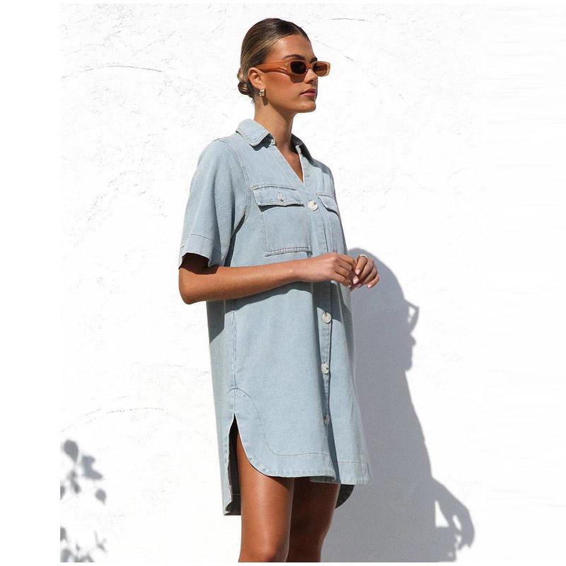 Spring Summer Denim Shirt Dress 2025 Women's Casual Loose Single Breasted Dress Simple Retro Commuter Female Office Denim Short Dresses