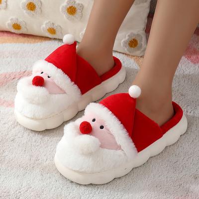 Mode Cartoon Weihnachtsmann Niedliche Plüsch Hausschuhe Damen 2025 Winter Weiche Plateau Flauschiges Fell Indoor Hausschuhe Weihnachten Pantoletten für Paare
