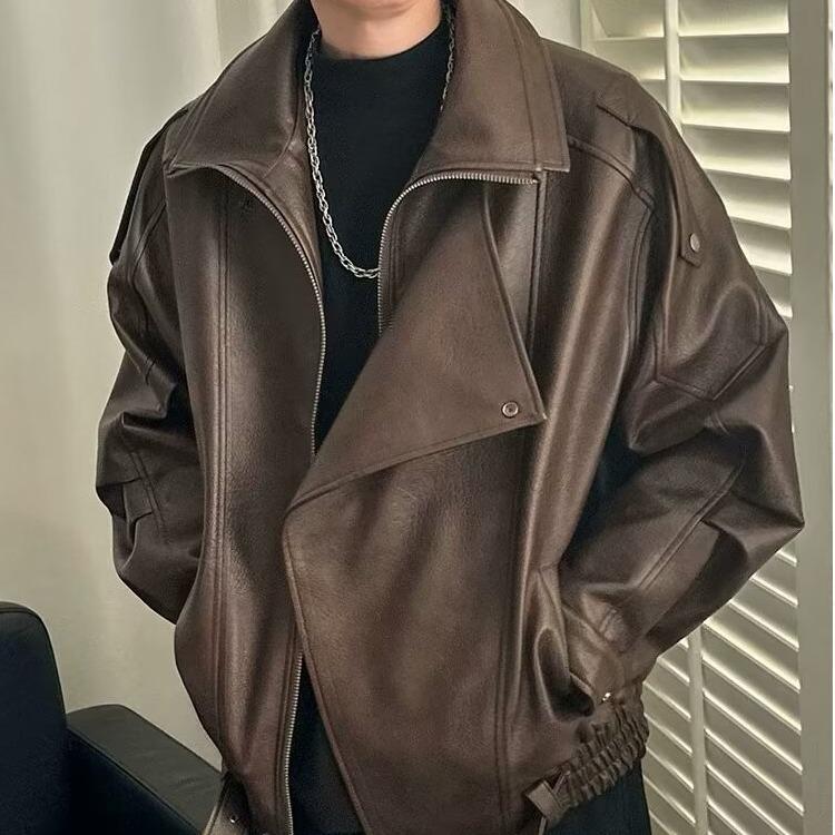 Men's Trendy Harajuku Style Leather Jacket – Autumn/Winter Casual Loose Outerwear