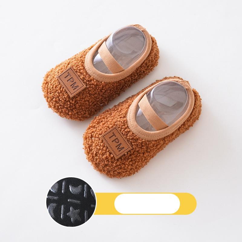 

Autumn Winter Baby Slippers Toddler Plush Floor Sock Shoes Boy Girl Children Soft Anti-slip Walking Shoes Indoor Home Kids Shoes XS(6-12M) коричневий