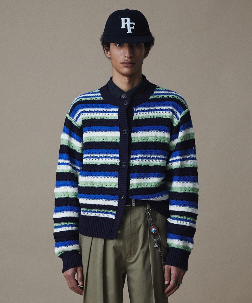 Penfield Mix Color Striped Knit Cardigan Blue_Fr2Kj01U