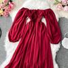 Gentle Style Dress Autumn SpringNew Female French Retro Square Collar Foreign Style Bubble Sleeve Chiffon Dresses