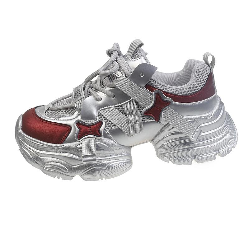 

Кожаные кроссовки женские 2024 года сезона красивый тренд мода жареные уличные туфли для маленьких мужчин на платформе для пап 35 красный