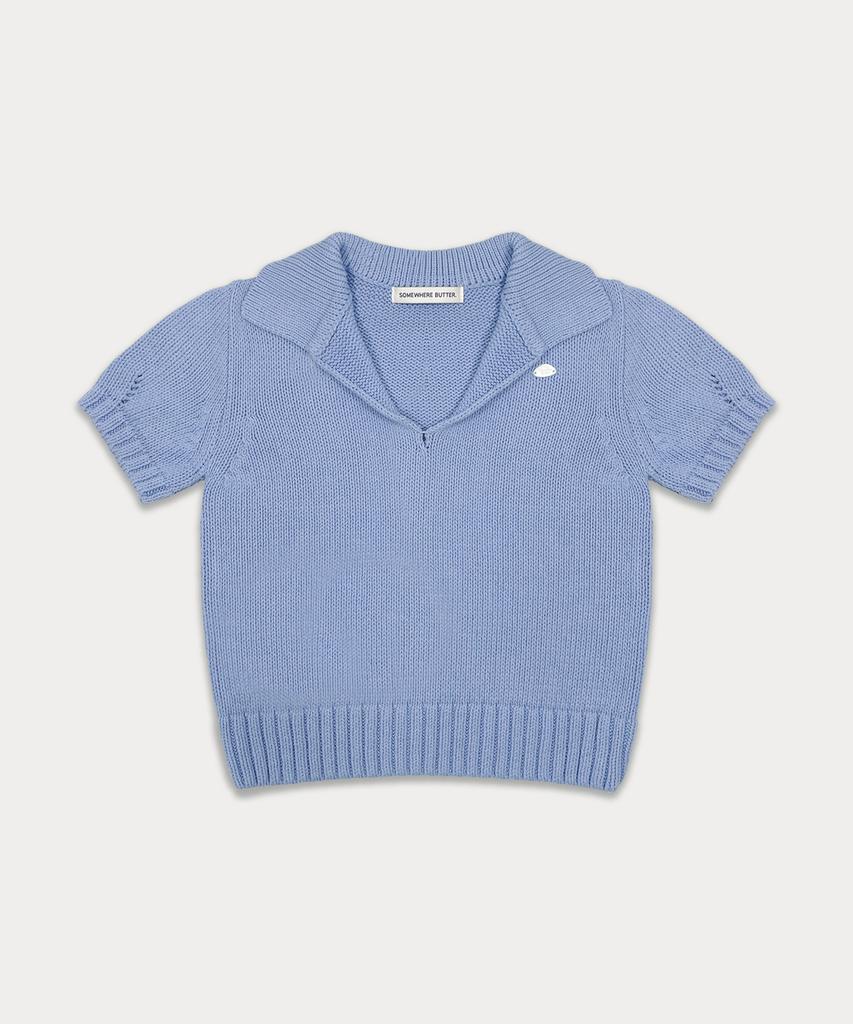Sseomweeobeoteo Cotton Collar Pendant Knit - Blue