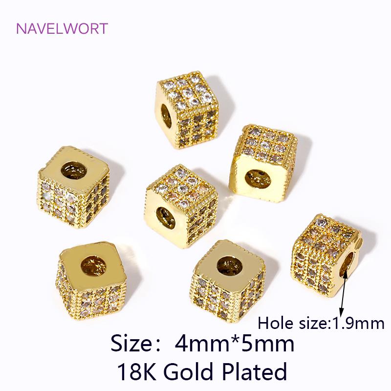 Luxury 18K Gold Plated Brass Pave Zircon Square Spacer Beads For Bracelet Making,Beads Separators,DIY Jewelry Making Findings