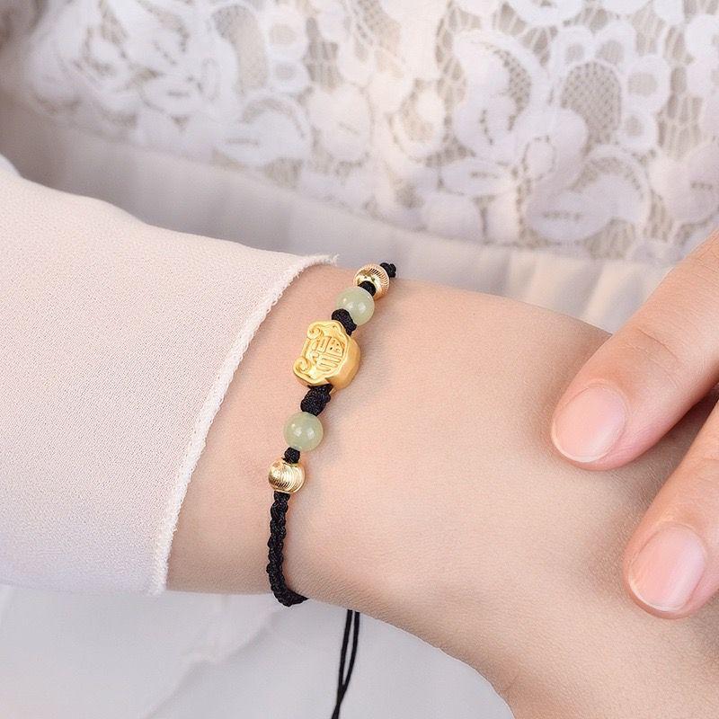 Handmade Chinese Auspicious Cloud Hetian Jade Bracelet - Elegant Design for Girls