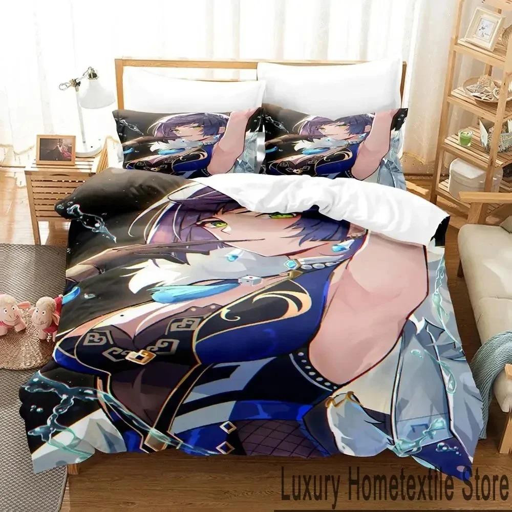 3D Print Anime Game Yelan Genshin Impact Bedding Set Boys Girls Twin Queen King Size Duvet Cover Pillowcase Bed Boys Adult