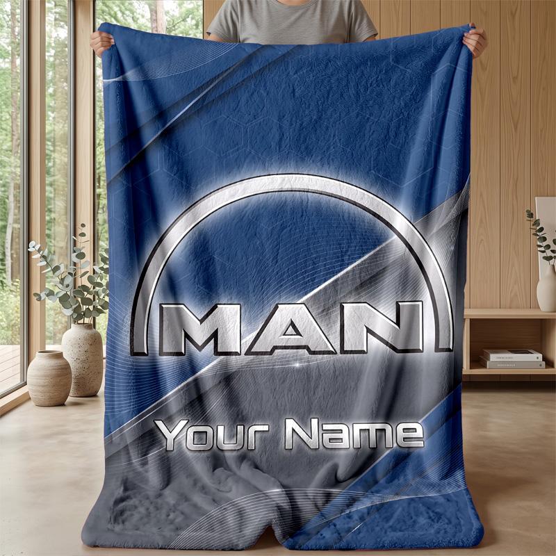 MAN Truck Custom Flannel Throw Blanket Print Your Name Text Soft Warm Blanket Holiday Present