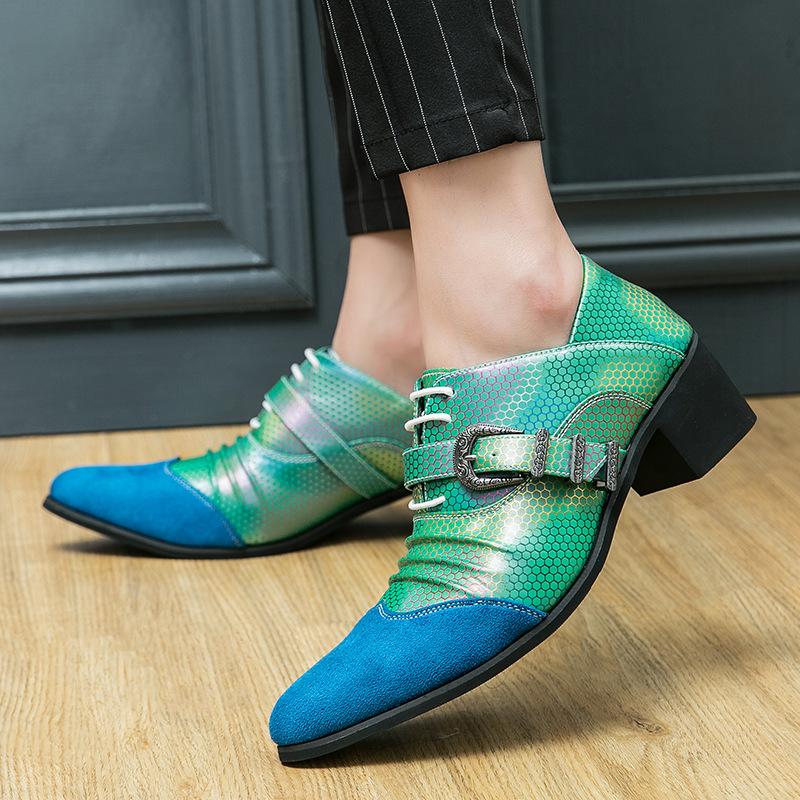 

Large size high heel sole pointed men s shoes size 38-46 men s leather shoes pointed British hairstylist nightclub leather shoes 38 синій