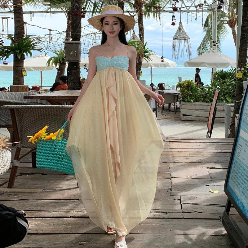 Seaside Vacation Gentle Backless Suspender Dress Non-banging Irregular Temperament Beach Dress Summer
