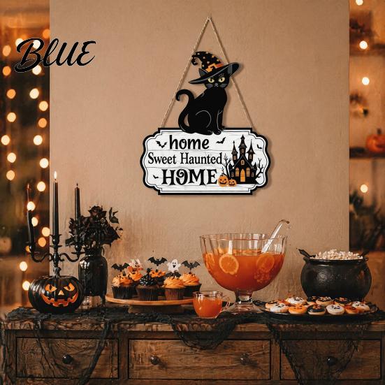 Ideias Únicas de Presente de Feriado Halloween Placa de Boas-Vindas de Madeira Gato Preto Fantasma Abóbora Decoração Suspensa Decorações Internas Externas para Varanda Rústico