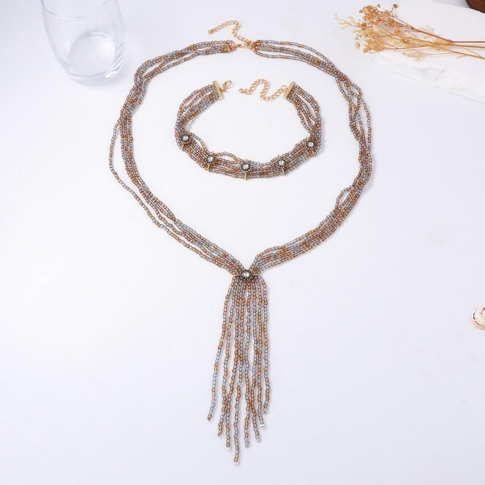 2 PCS Exaggerated Beaded Choker Necklace 2 Layers Women Collarbone Chain  Daily