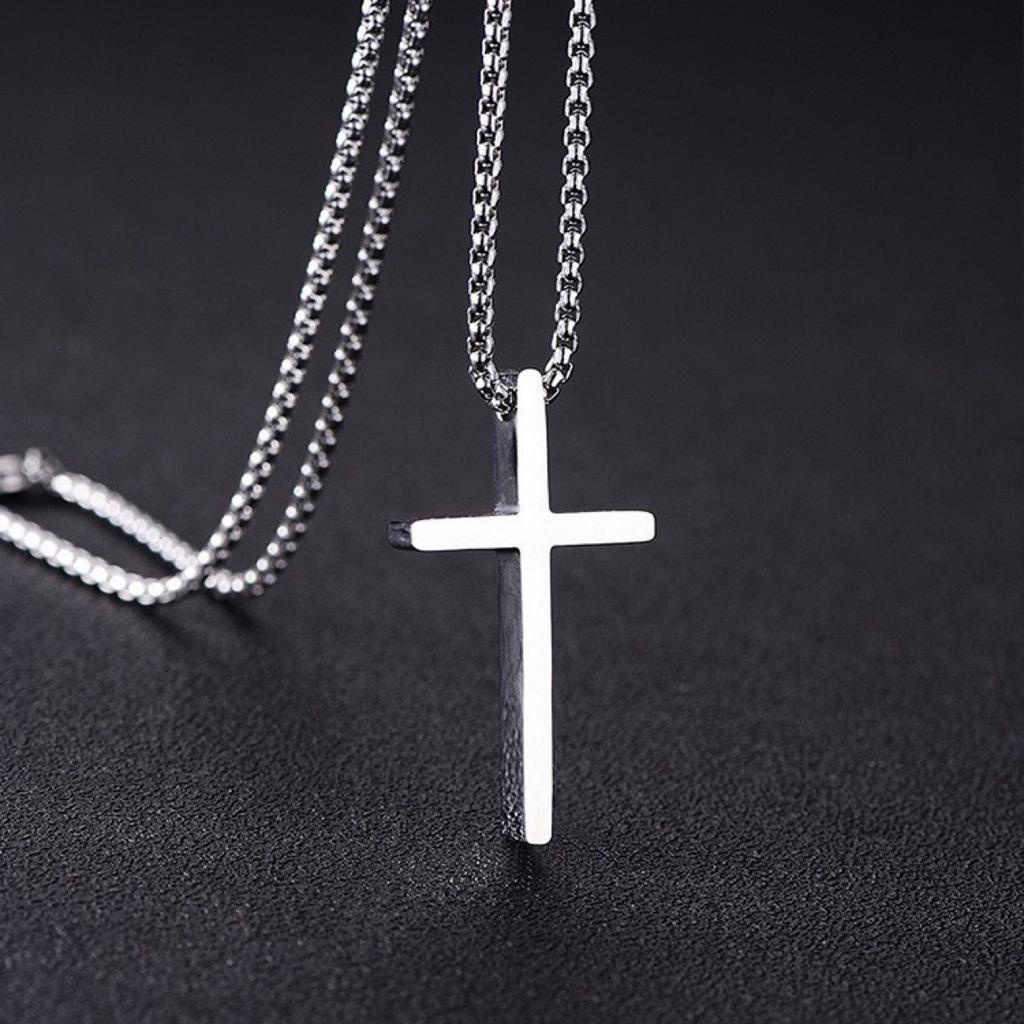 able Street-Style Anti-Allergy Stainless Steel Cross-Shaped Pendant Necklace, Suitable Daily Wear by Both Men and Women