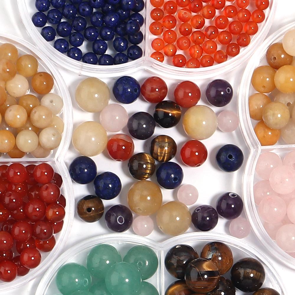 1 Box 4 6 8 10mm 7 Chakras Natural Stone Beads Box For Jewelry Making Kits Round Tiger Eye Amazonite Agates  Spacer Loose Stone