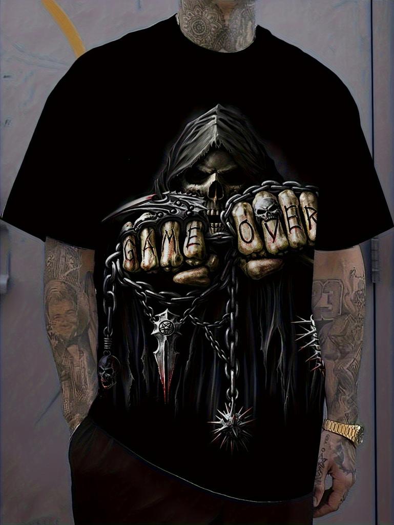 2026 New Men's Punk Style T-Shirt Skeleton 3D Pattern Printing Cool Fashion Graphic Streetwear Summer Oversize Men's Clothing